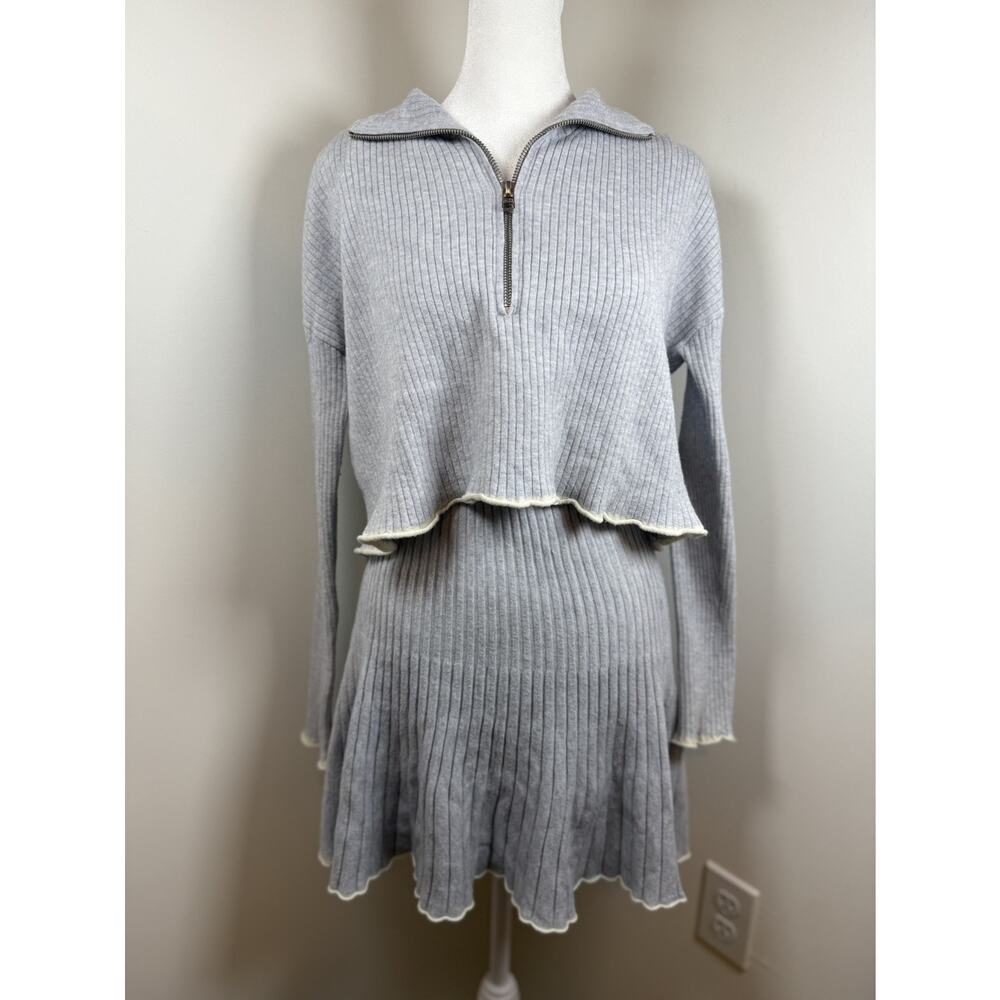 Anthropologie Daily Practice Miles Sweater Dress Small Gray Knit Pleated Preppy - Picture 15 of 15